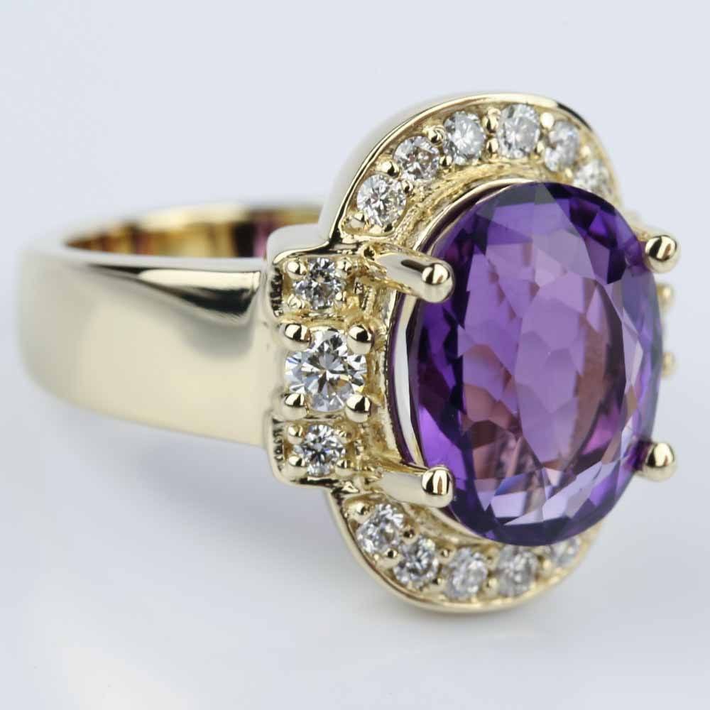 Amethyst And Diamond Halo Ring In Yellow Gold