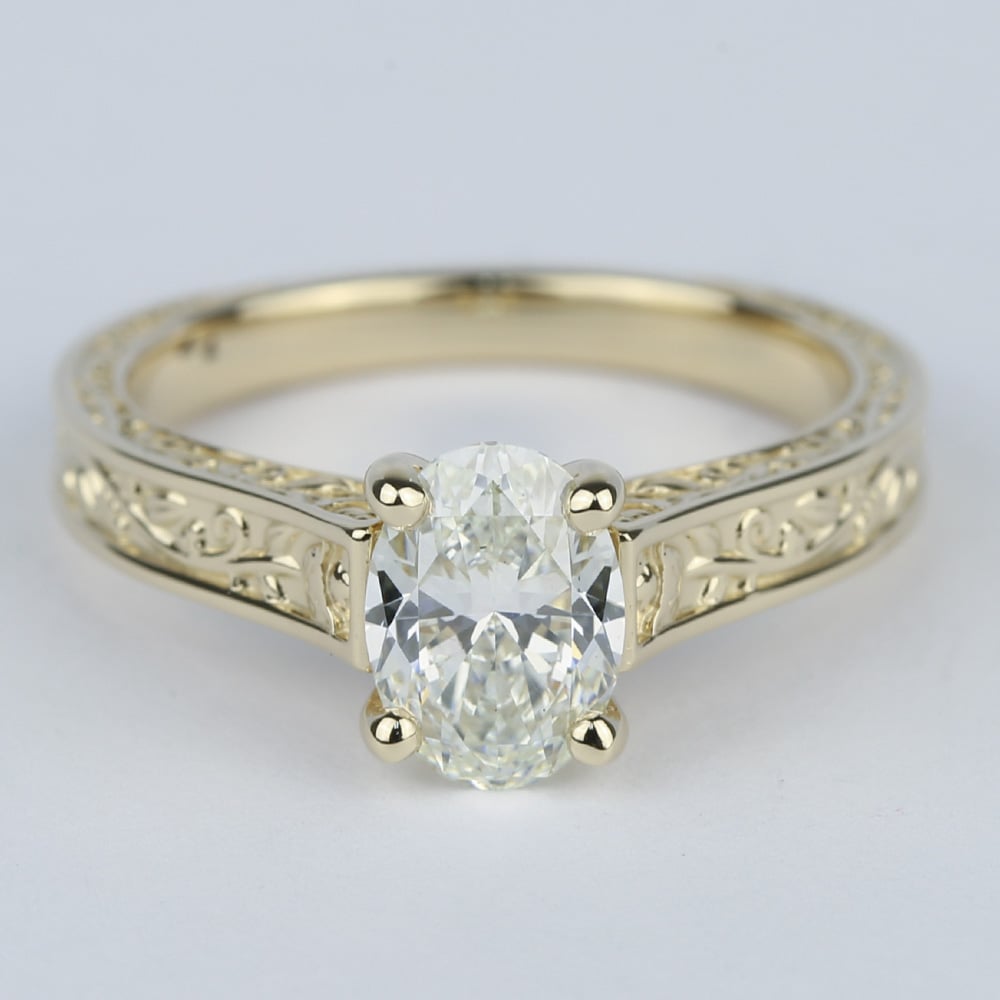Antique HandEngraved Engagement Ring with Oval Diamond