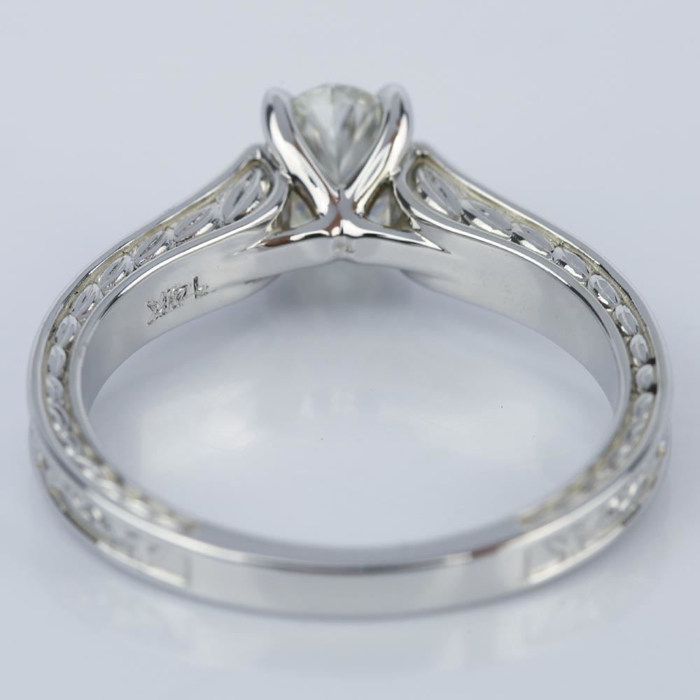 Floral Engraved Oval Cut Diamond Engagement Ring angle 4