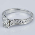 Floral Engraved Oval Cut Diamond Engagement Ring - small angle 2