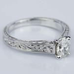 Floral Engraved Oval Cut Diamond Engagement Ring - small angle 3