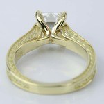 Antique Floral Emerald Diamond Engagement Ring in Gold - small angle 4