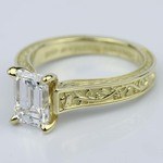 Antique Floral Emerald Diamond Engagement Ring in Gold - small angle 2