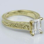 Antique Floral Emerald Diamond Engagement Ring in Gold - small angle 3