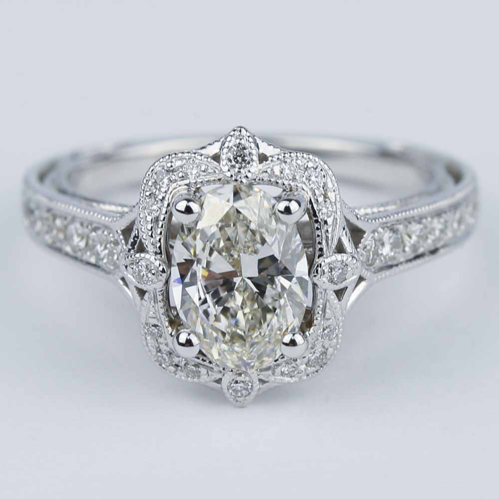 Antique Halo Designer Engagement Ring with Oval Diamond