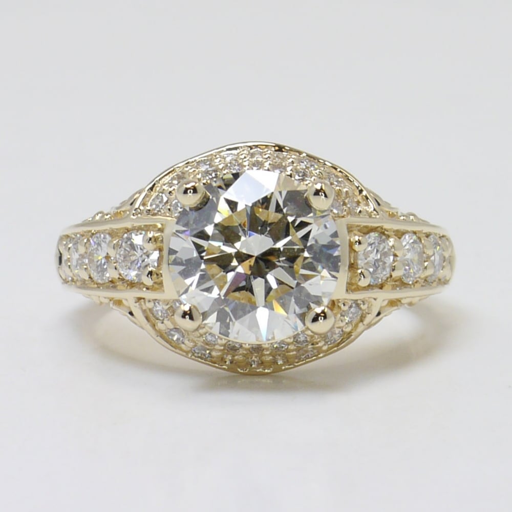 Chunky Antique Vintage Yellow Gold Diamond Cocktail Ring