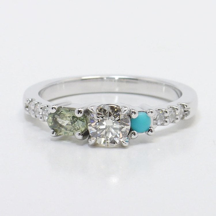  Asymmetrical Custom Diamond and Gemstone Ring