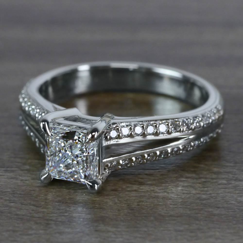 Beautiful Princess Cut Diamond Split Shank Diamond Engagement Ring angle 2
