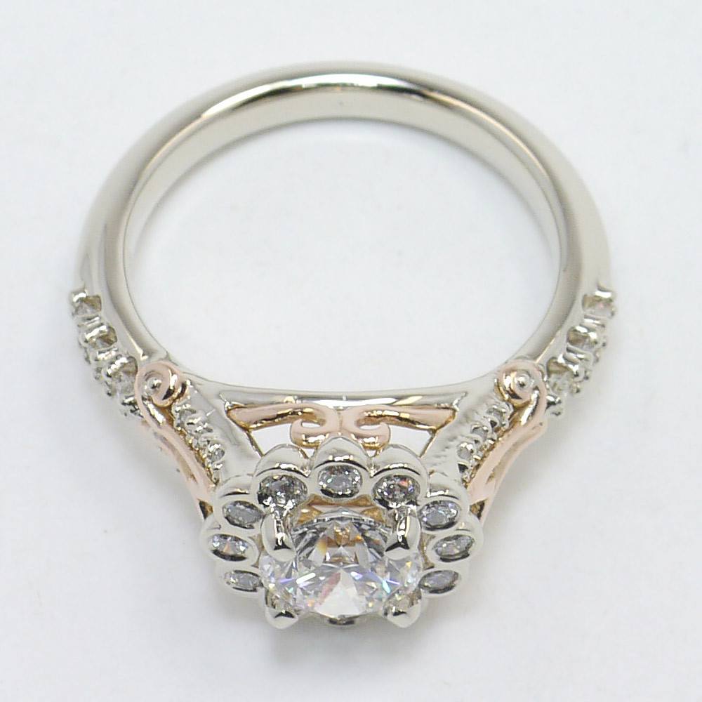 Unique Two Tone Bezel Set Engagement Ring In Rose And White Gold angle 4