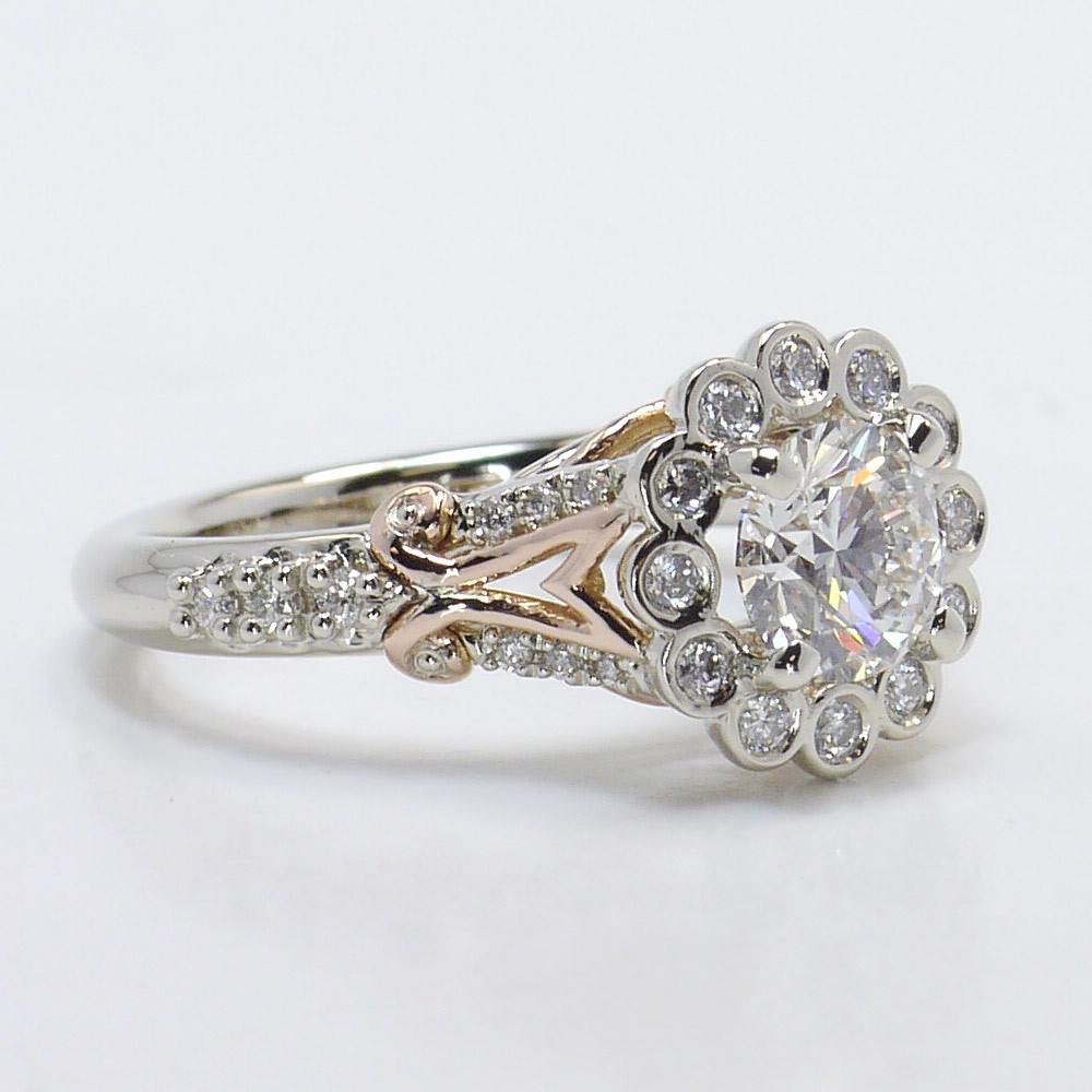 Unique Two Tone Bezel Set Engagement Ring In Rose And White Gold angle 3
