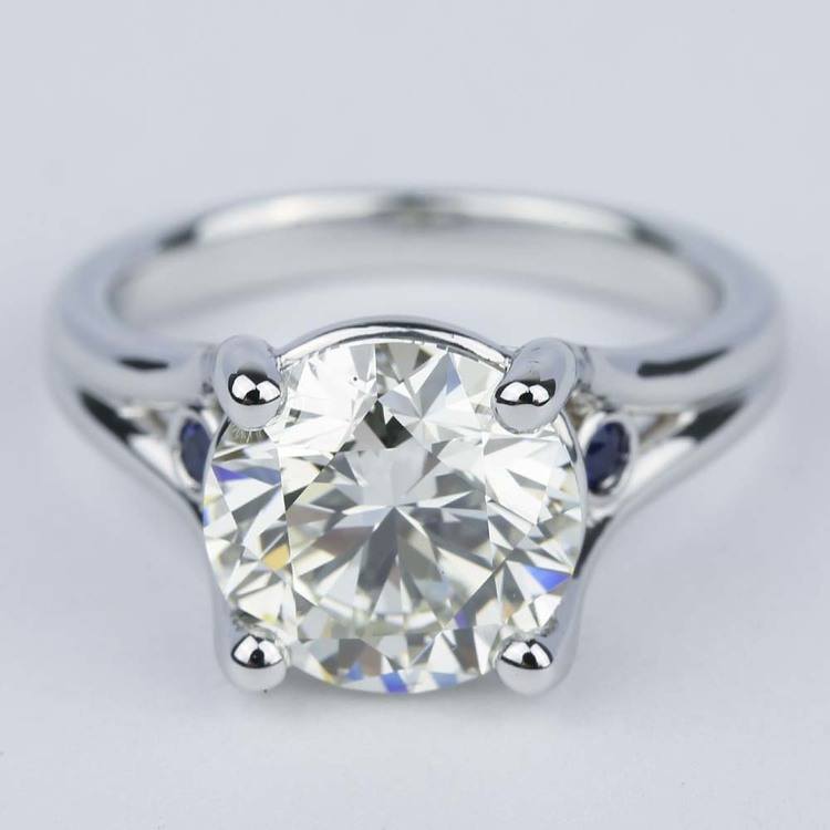 Blue Sapphire Accent Diamond Engagement Ring (3 Carat)