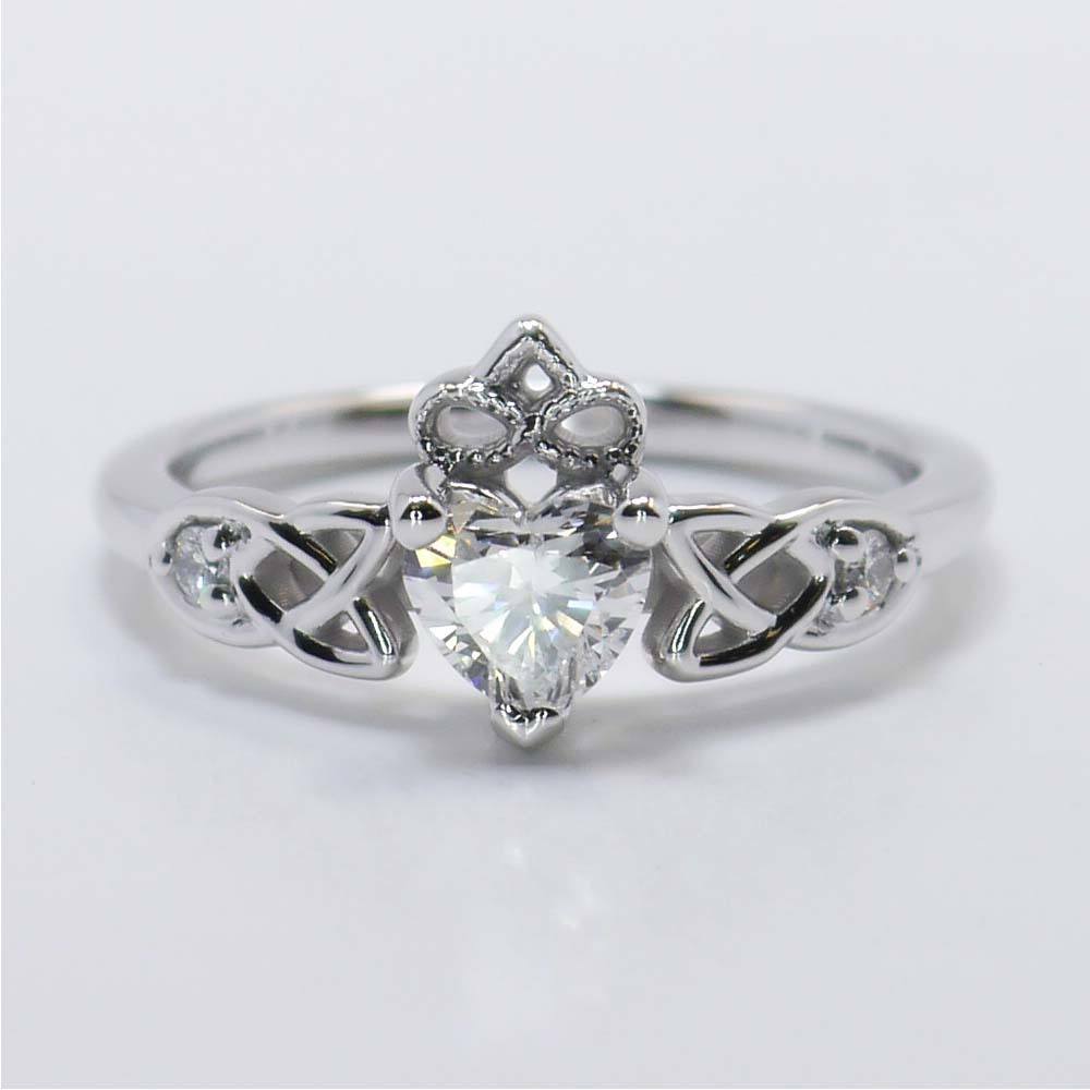 0.50 Carat Claddagh Ring With Diamond Heart In 14k White Gold