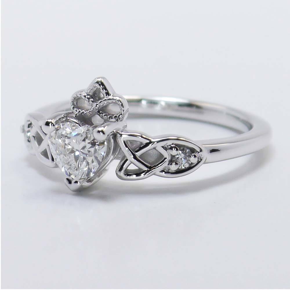 0.50 Carat Claddagh Ring With Diamond Heart In 14k White Gold angle 3