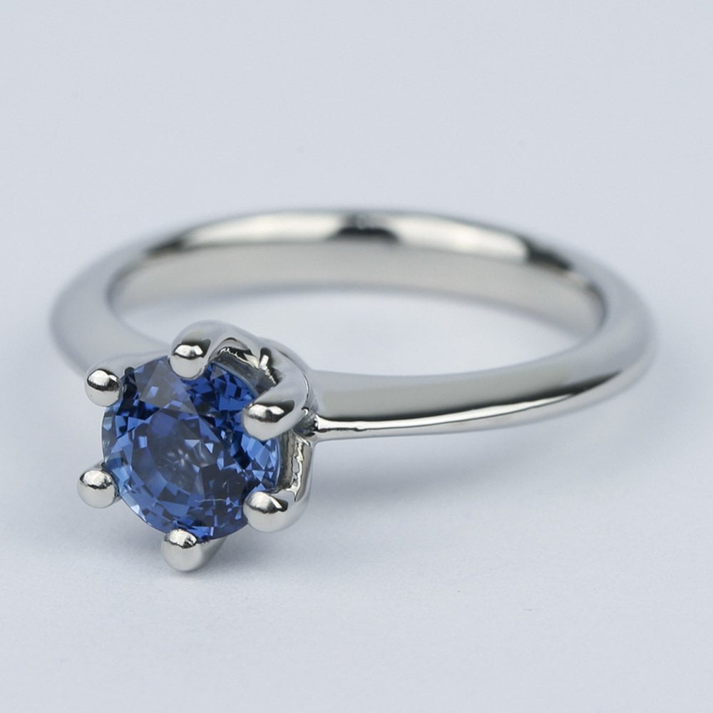 Blue Sapphire Solitaire Engagement Ring In Palladium angle 2
