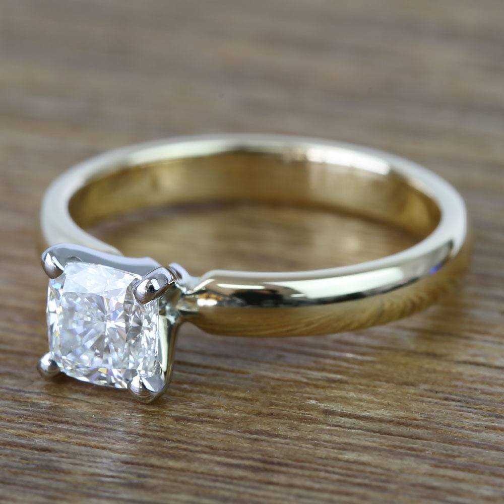 1 Carat Cushion Solitaire Engagement Ring In Yellow Gold
