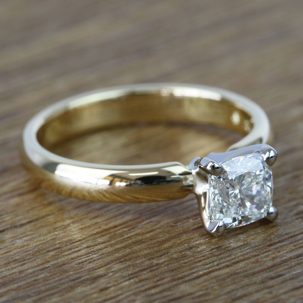 1 Carat Cushion Solitaire Engagement Ring In Yellow Gold
