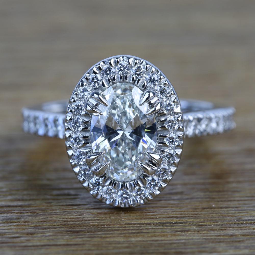Custom 1.03 Carat Oval Petite Halo Diamond Engagement Ring