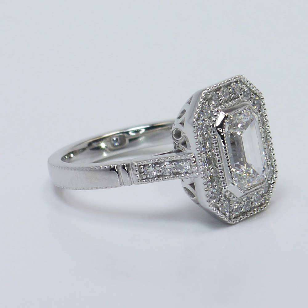 Emerald Cut Halo Engagement Ring In Platinum (1.5 Carat) angle 3
