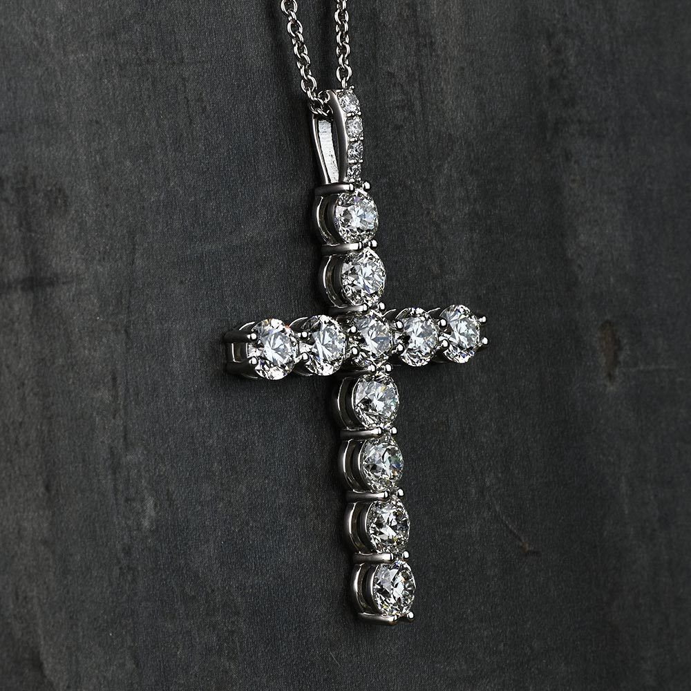 Custom Diamond Cross Necklace with Platinum Chain angle 2