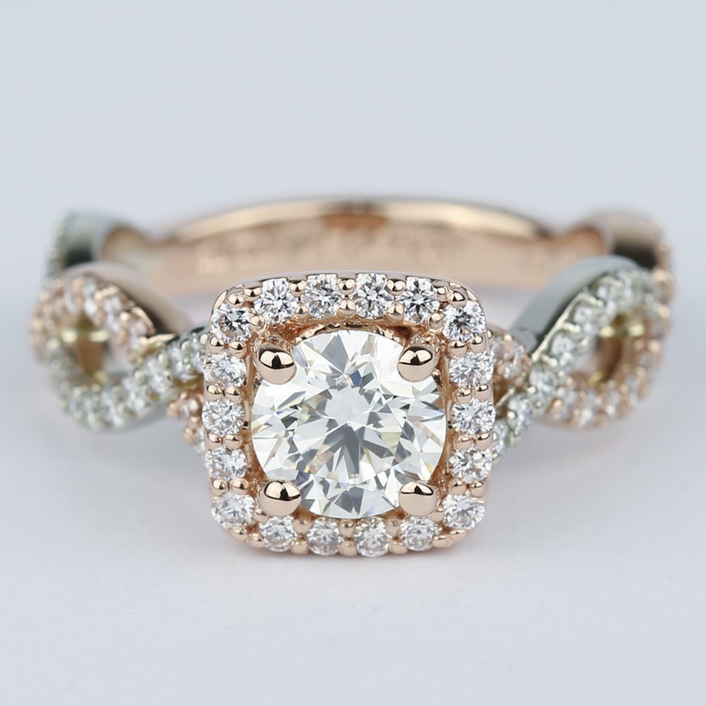 Twisted Two-Tone Halo Diamond Engagement Ring (1 Carat)
