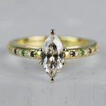 Custom Marquise Cathedral Diamond & Emerald Gemstone Engagement Ring - small