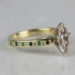 Custom Marquise Cathedral Diamond & Emerald Gemstone Engagement Ring - small angle 3