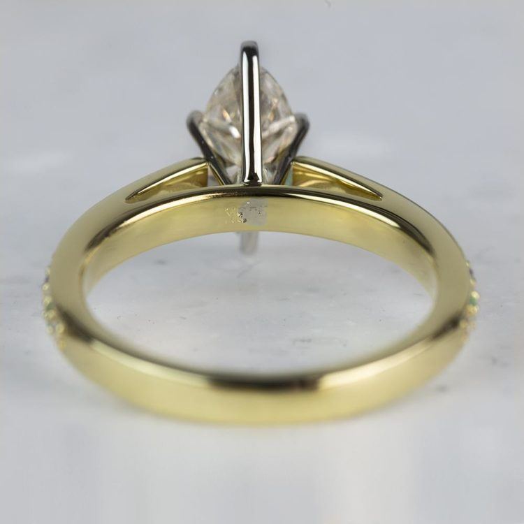 Custom Marquise Cathedral Diamond & Emerald Gemstone Engagement Ring angle 4