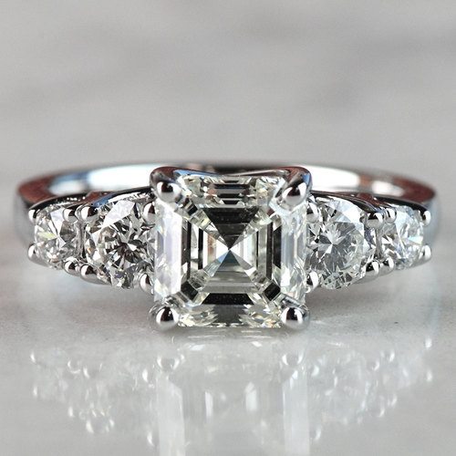 Custom Trellis Five Diamond Asscher Engagement Ring