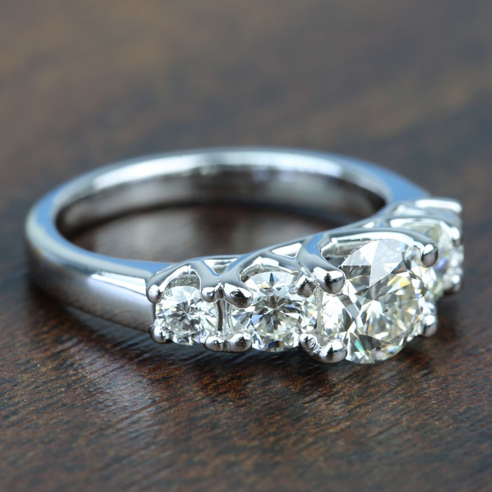 Custom Trellis Five Diamond Engagement Ring In White Gold angle 3