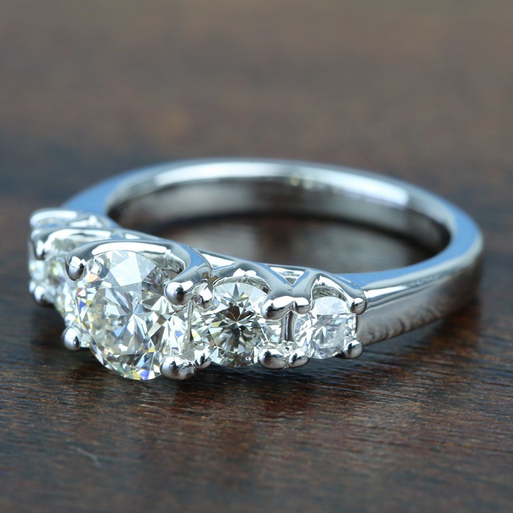 Custom Trellis Five Diamond Engagement Ring In White Gold angle 2