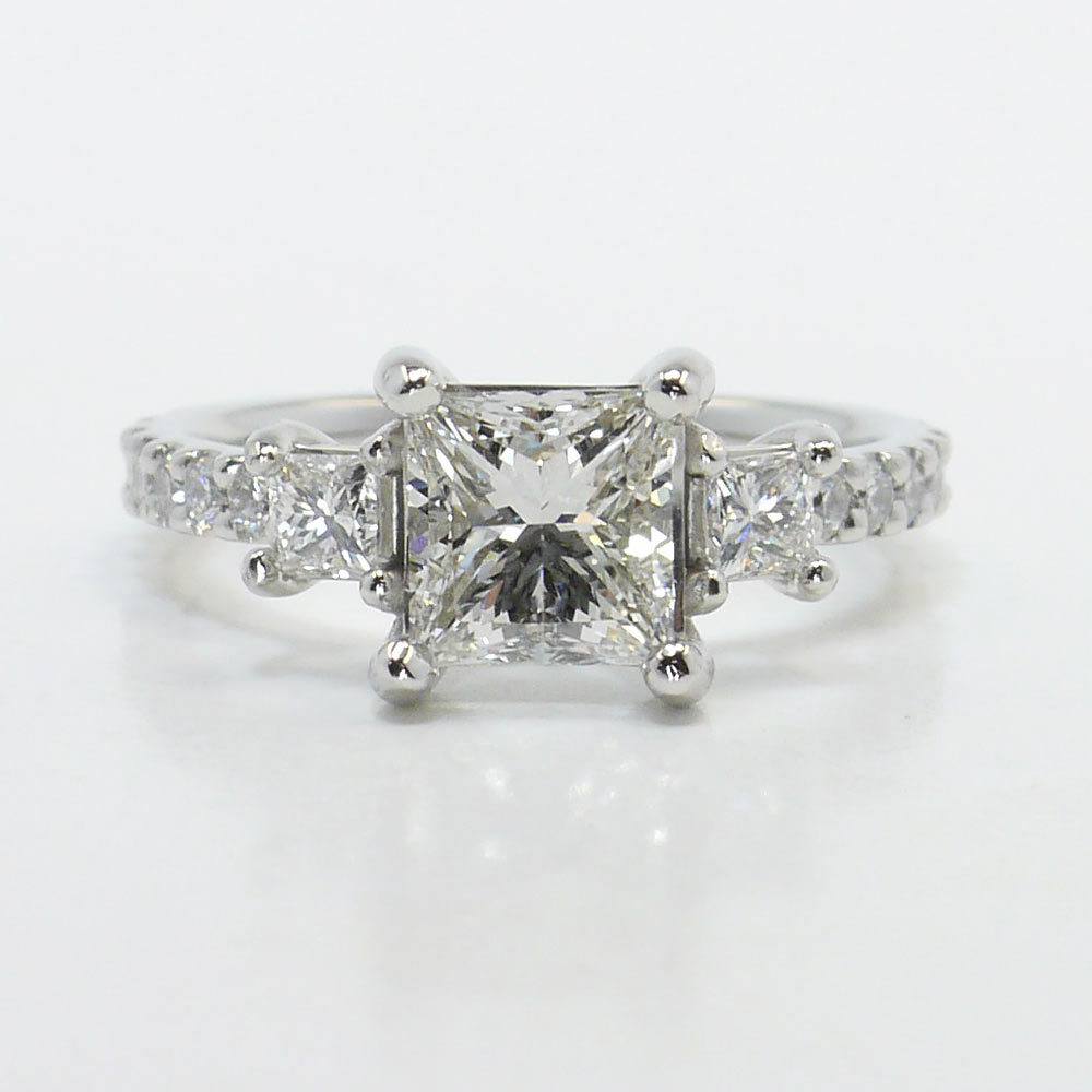 3 Stone Princess Cut White Gold Engagement Ring