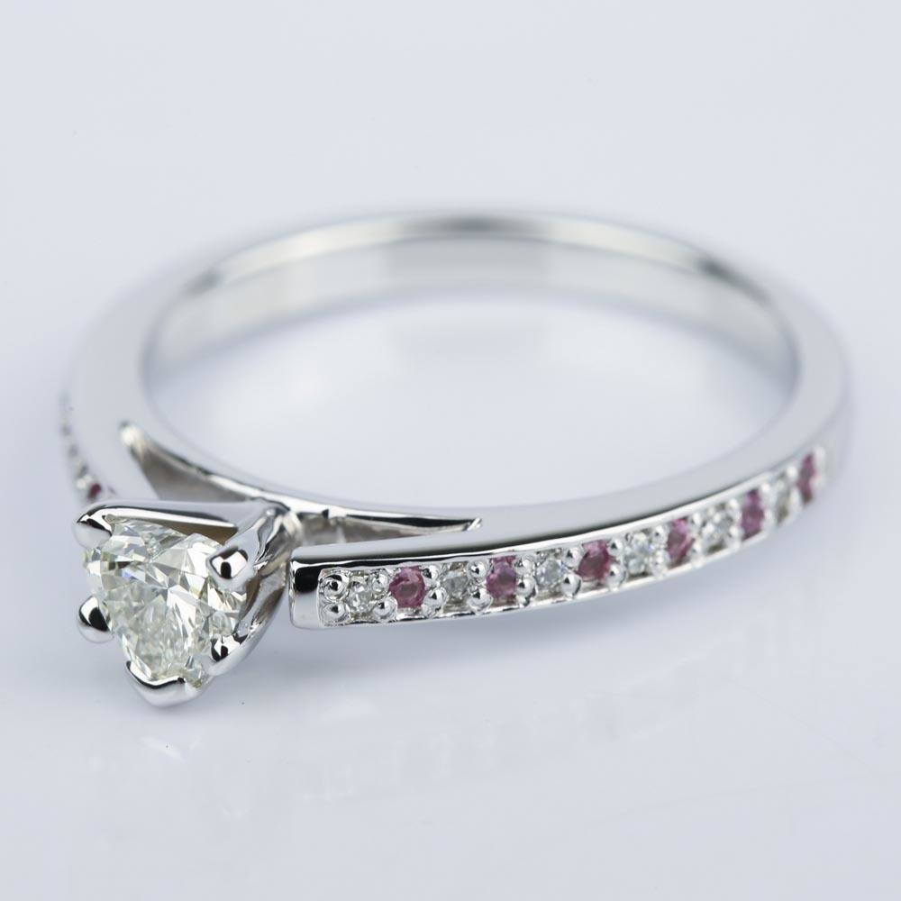 Heart Shaped Diamond Engagement Ring With Pink Sapphires angle 2