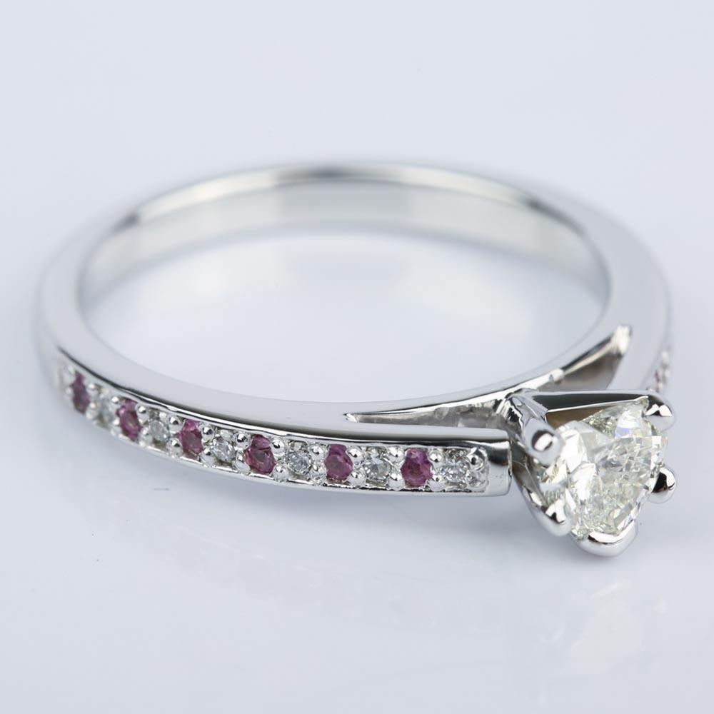 Heart Shaped Diamond Engagement Ring With Pink Sapphires angle 3