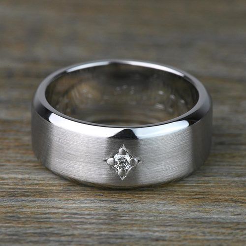 Custom Diamond Star Satin-Finish Mens Engagement Ring