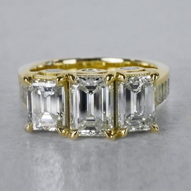 Emerald Three Diamond Art Deco Engagement Ring