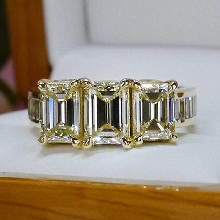 Emerald Three Diamond Art Deco Engagement Ring angle 5