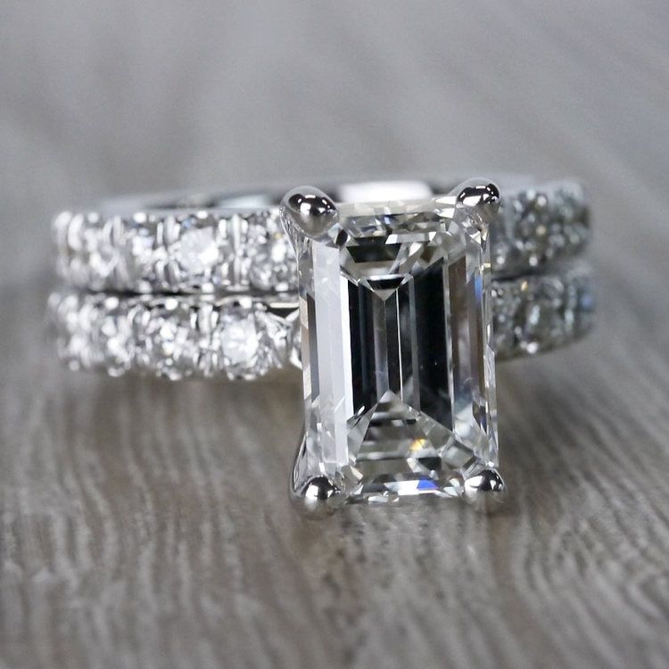 Extraordinary Emerald Cut Diamond Ring with Matching Eternity Band angle 3