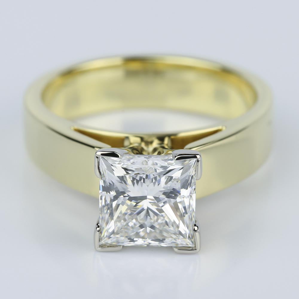 Flat Cathedral Solitaire Princess Diamond Engagement  Ring  