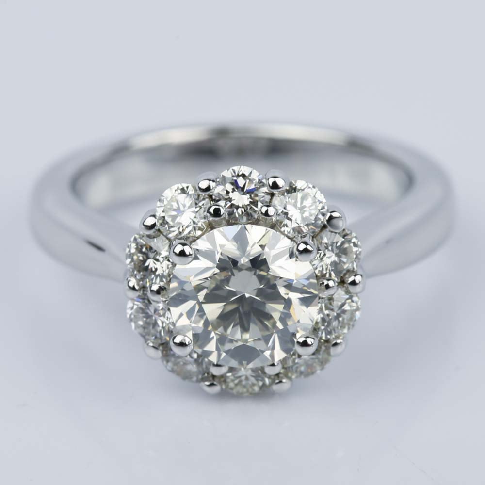 Floral Halo Diamond Engagement  Ring  in White Gold 1 13 ct 
