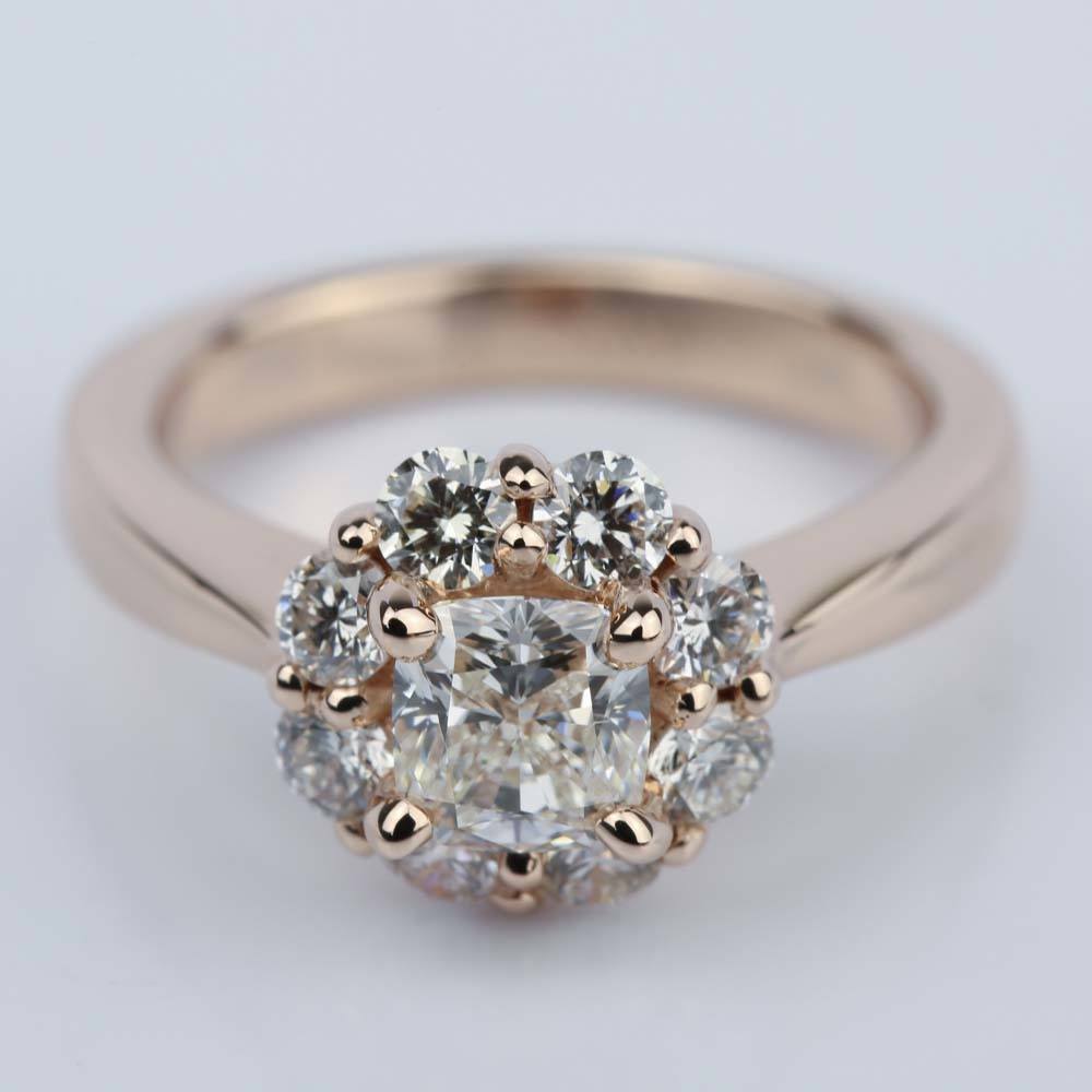 Rose Gold Floral Diamond Halo Engagement Ring