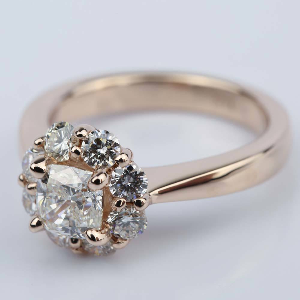 Rose Gold Floral Diamond Halo Engagement Ring angle 2