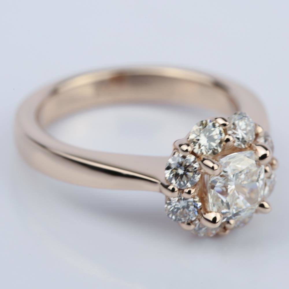Rose Gold Floral Diamond Halo Engagement Ring angle 3