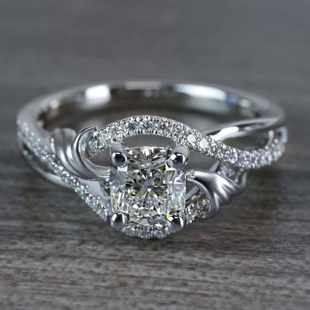 Flourishing Cushion Cut Diamond Split Shank Engagement Ring