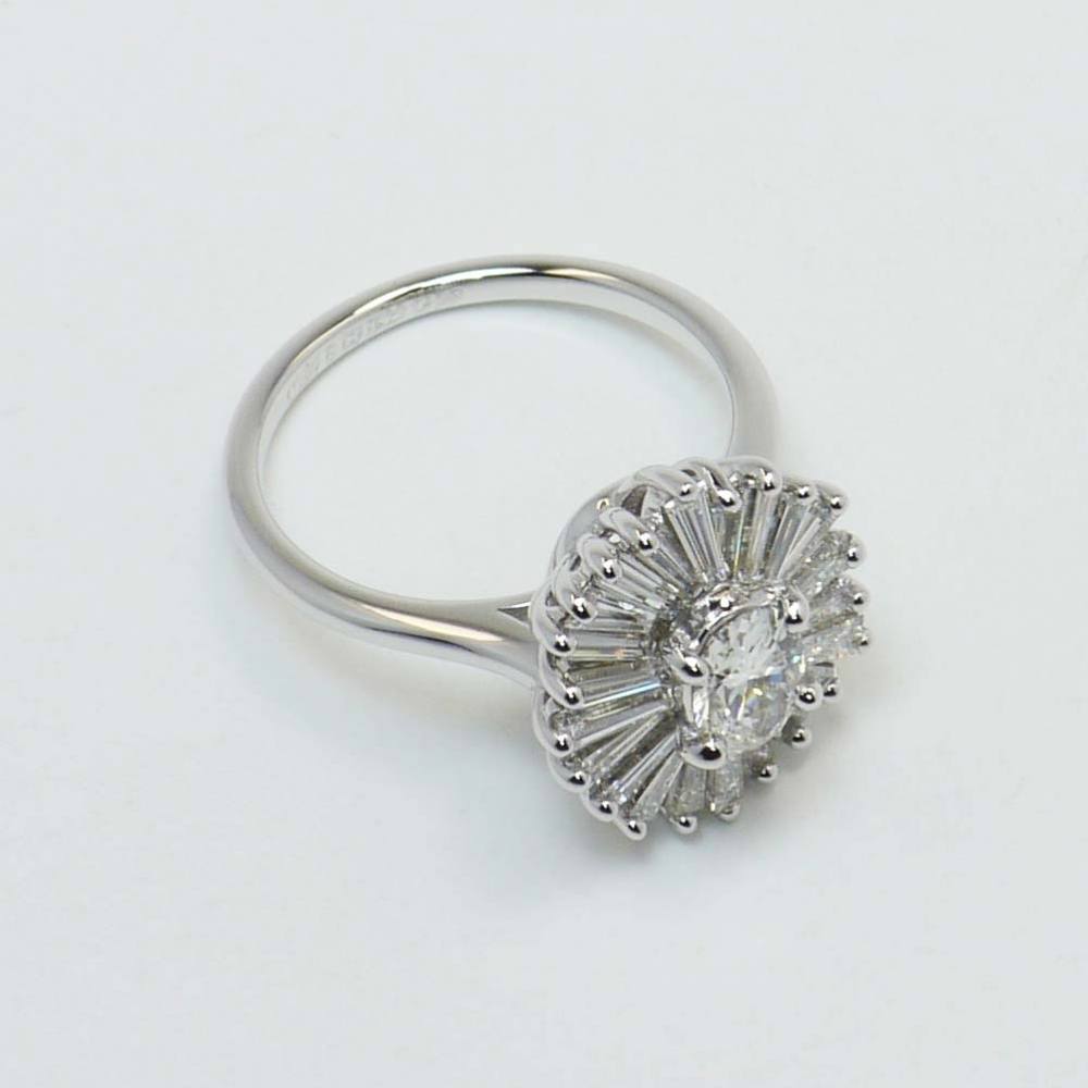 Art Deco Oval Diamond Ring With Floral Halo In White Gold angle 3