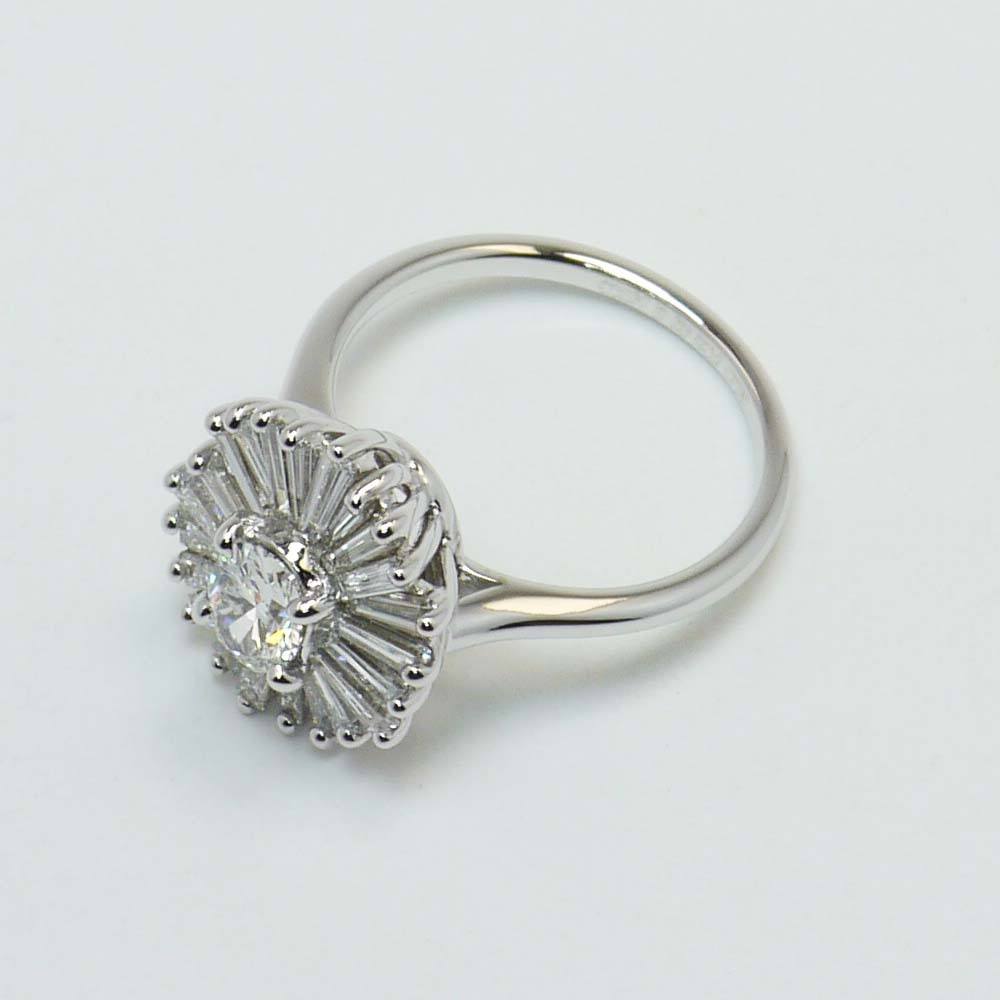 Art Deco Oval Diamond Ring With Floral Halo In White Gold angle 4