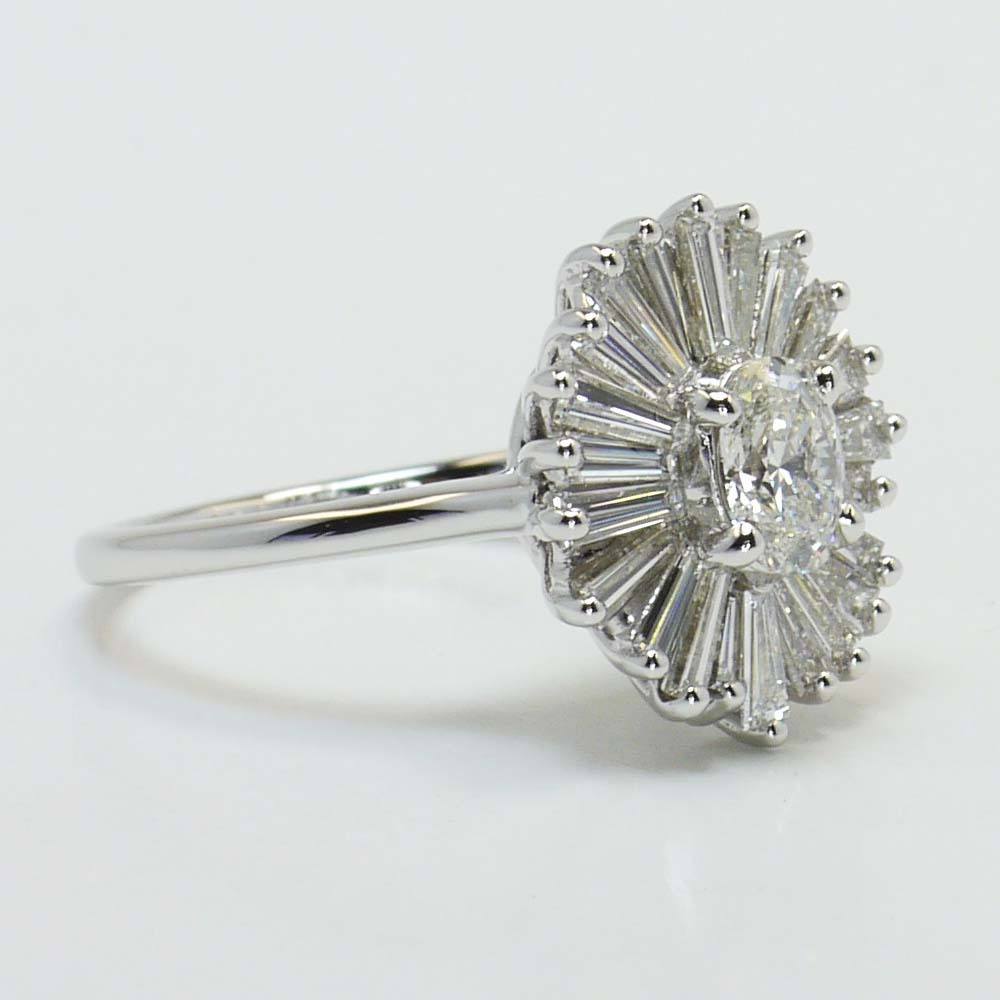 Art Deco Oval Diamond Ring With Floral Halo In White Gold angle 2