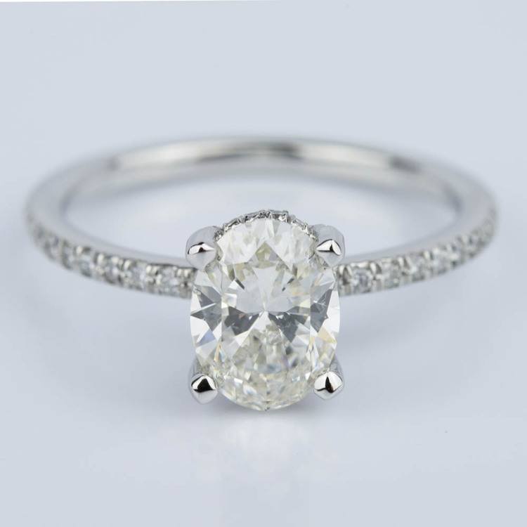 French Cut Oval Engagement Ring with Diamond Encrusted Basket 1.52 ct.