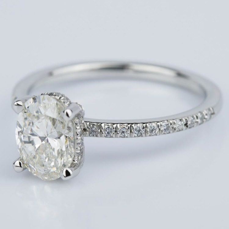French Cut Oval Engagement Ring with Diamond Encrusted Basket 1.52 ct.