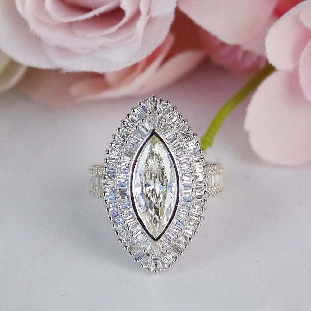 Halo Baguette And Marquise Diamond Ring angle 5