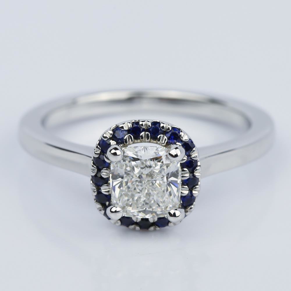 Halo Sapphire Cushion Cut Diamond Engagement Ring (0.97 ct.) 